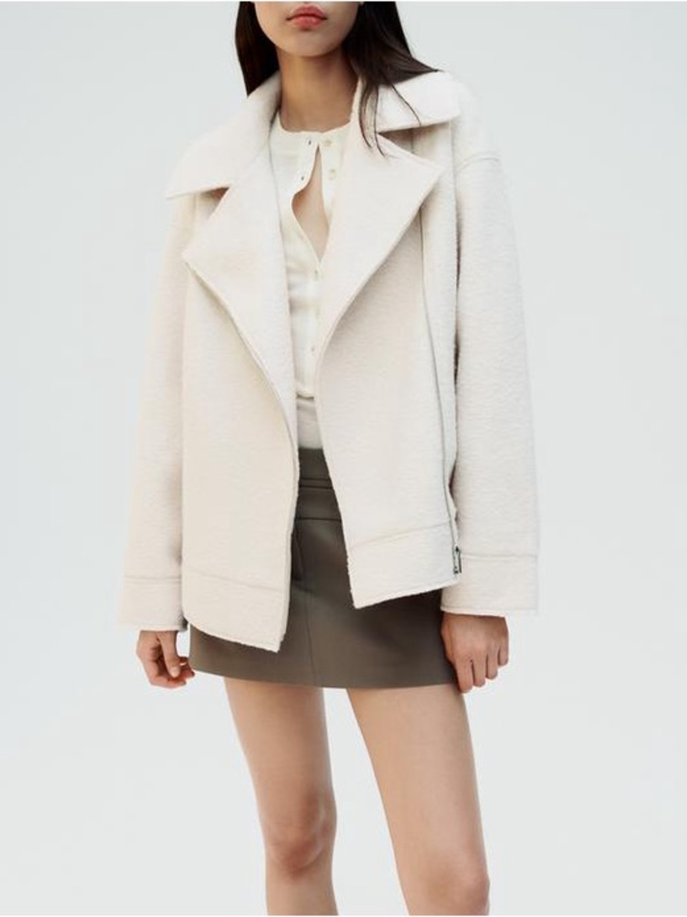 NWOT Zara S Cream Biker/ Moto Wool-Blend Jacket